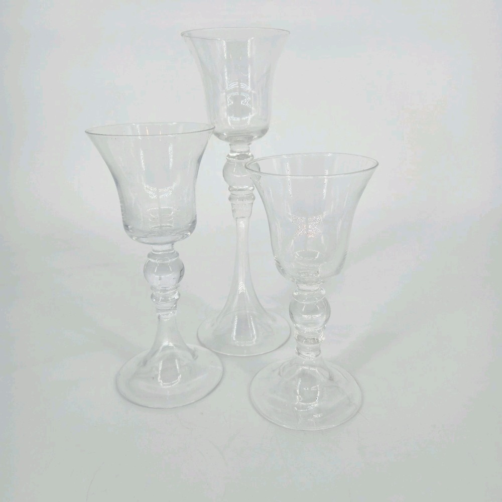 Set 3 Clear Glass Hurricane Candle Holders Graduated Stemmed Votive Pillar MCM